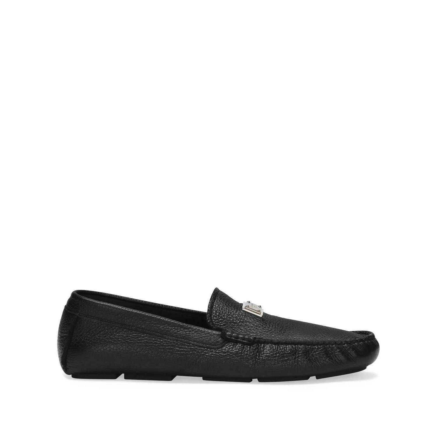 New Dolce & Gabbana Men's Logo Plaque Almond Toe Loafer In Black